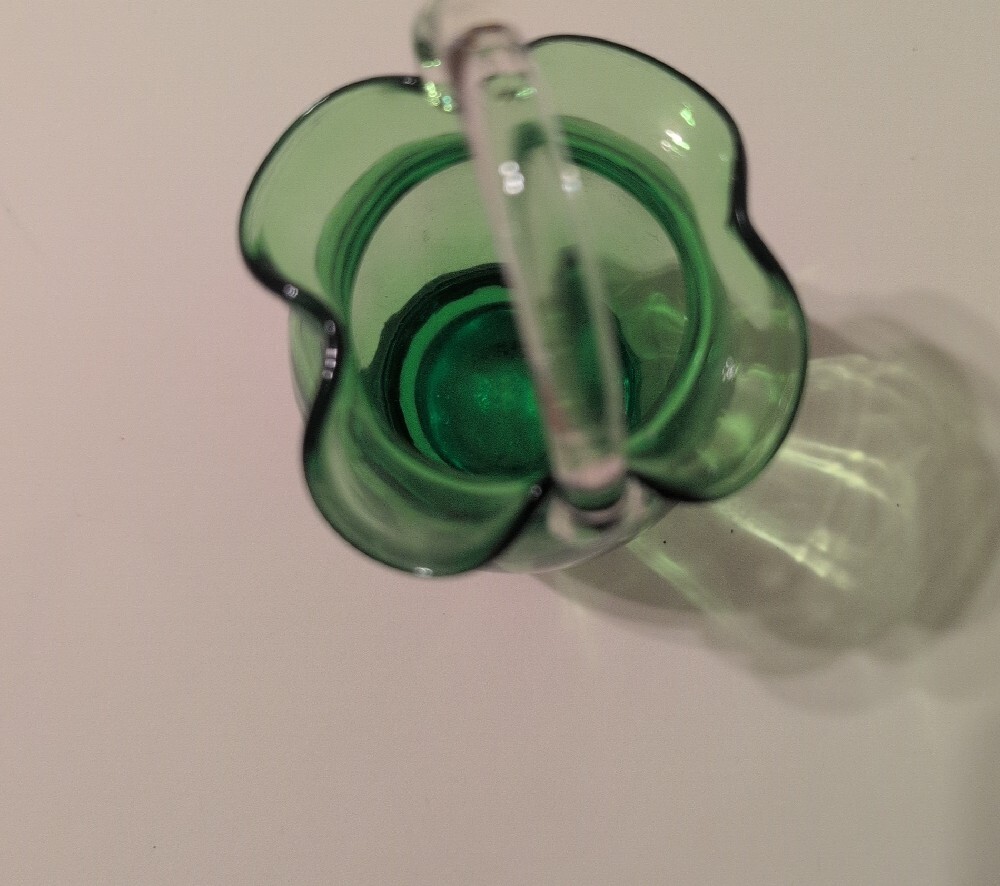 Green Pilgrim Glass Ruffled Rim Pitcher with Clear Handle - Picture 6 of 13